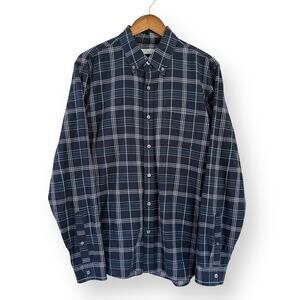 Outerknown Shirt Mens M Organic Cotton Woven Blue Plaid Long Sleeve Button Up